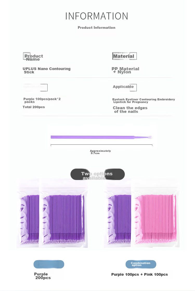 UPLUS Nano Cotton Swabs, Makeup Cotton Swabs, Thin Small Cotton Sticks, Purple, 200 Pieces, for Eye Makeup, Eye And Lip Line Detail Modificatio 2