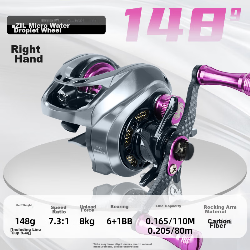 Erciyuan Lure Water Drop Reel, Lightweight Micro-Fishing Line Reel, Long-Distance Casting Magnetic Brake Anti-Explosion Fishing Reel, Purple Dragon, Right-Handed