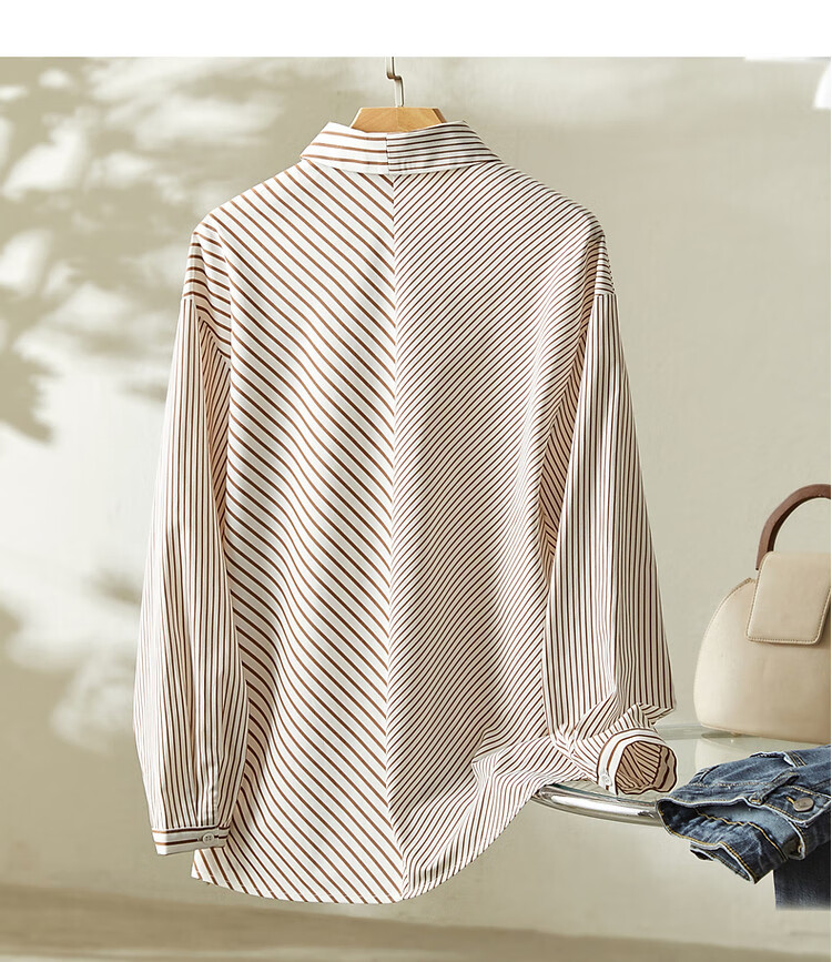 Dme [Stylish Intellectual] Spring And Autumn Free Simple Striped Patchwork Shirt, Comfortable Cotton-Blend Slimming Blouse 18