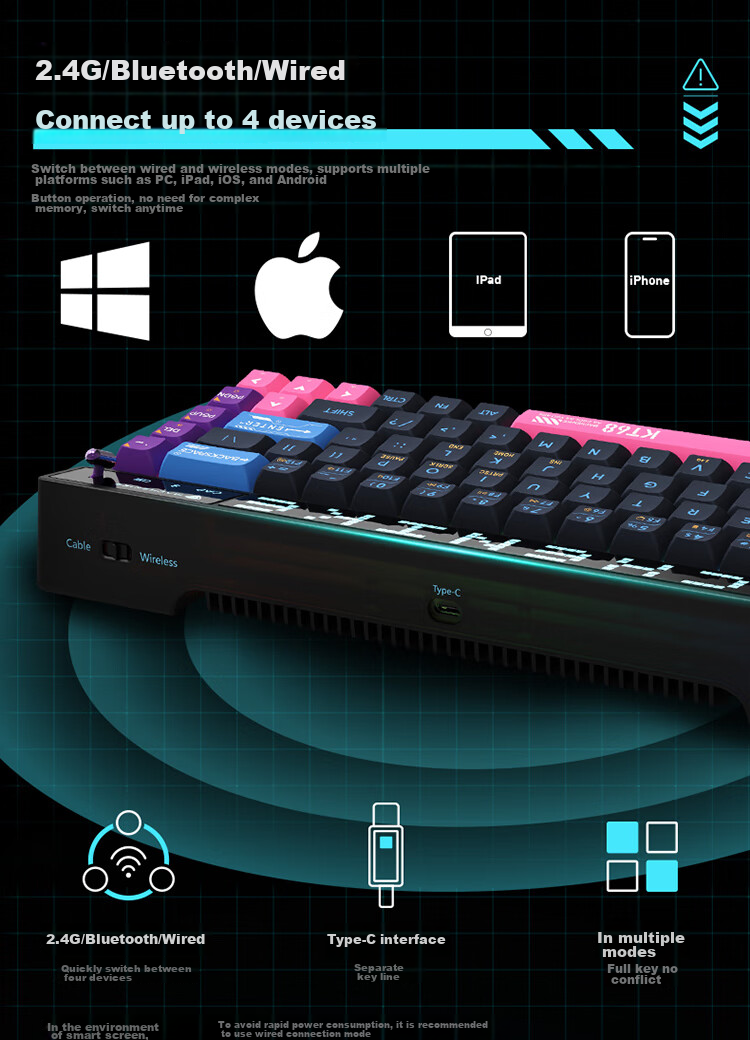 MACHENIKE KT84 Mechanical Keyboard 3-Mode Gaming Office 84-Key Keyboard LED Music Rhythm Smart Dual Screen Gift for Friends Exploration White - Diamond Switch 20
