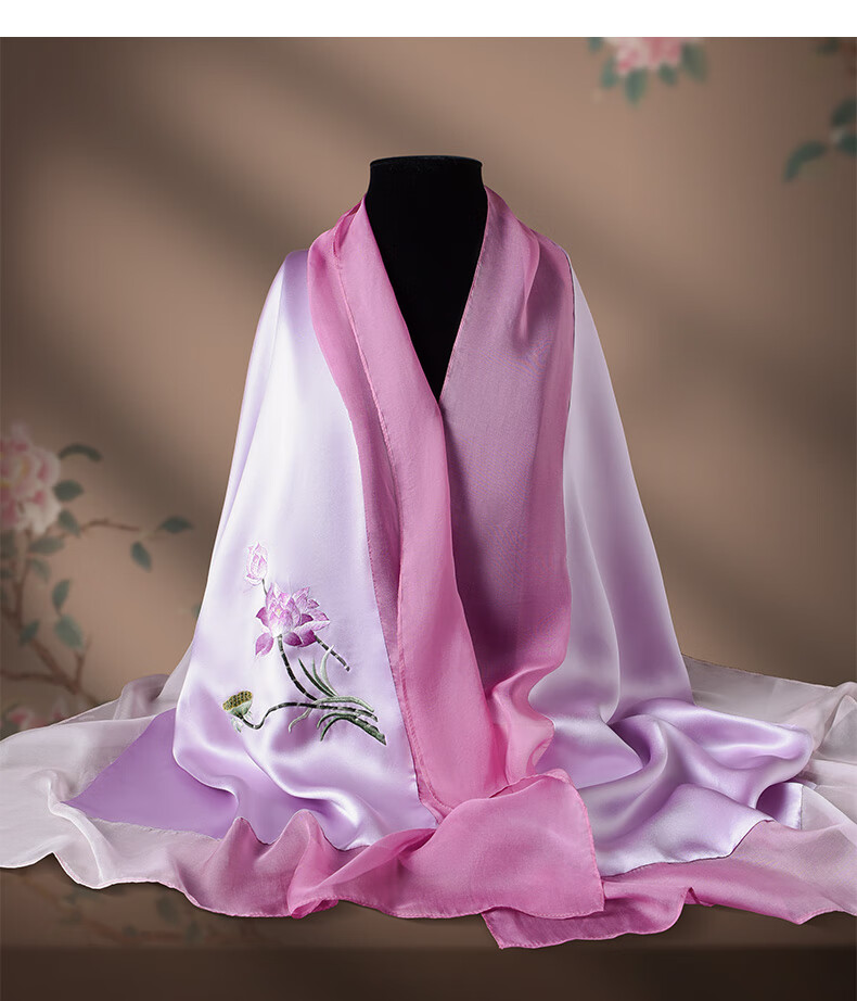Hangsifu Handmade Suzhou Embroidery Silk Scarf Shawl Wrap, Autumn And Winter Neck Protection Warm Scarf, Birthday Gift for Mom, Gift Box 37