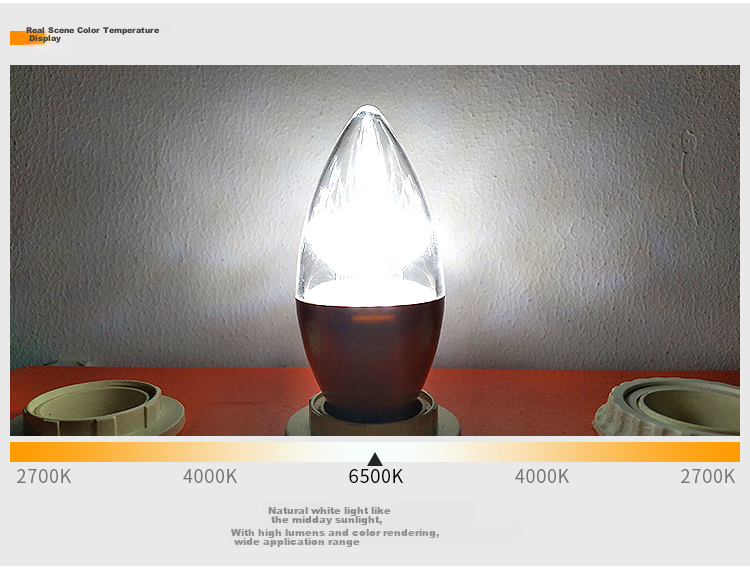 Foshanzhaoming Crystal Lamp Bulb, Candle-Shaped, Pointed Crystal Bulb, Small Screw Base E14, Silver, 6.5W, Cool White Light 11
