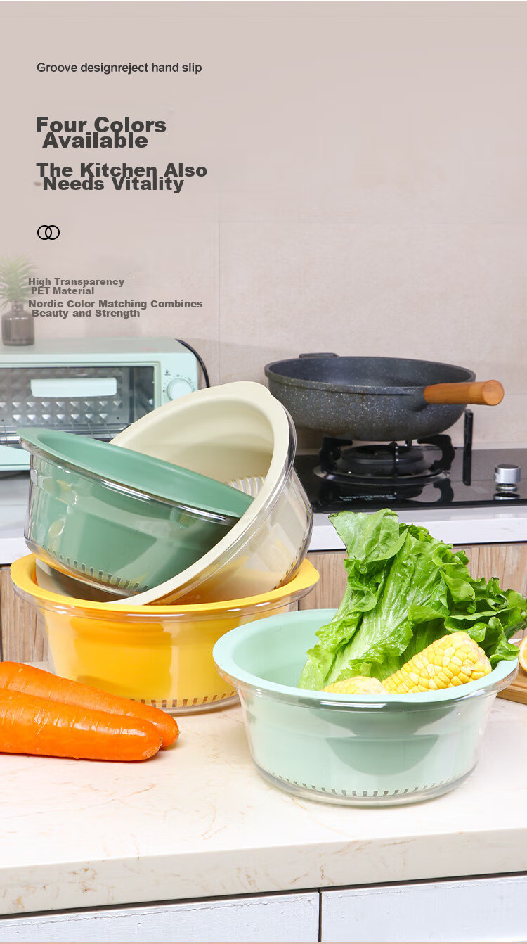 Bayco Vegetable Washing Basket, Draining Basket, Double-Layer Vegetable Washing Basin, Rice Washing Draining Basket, Strainer Basket, Fruit Washing Colander, Medium-Sized BX5240 9