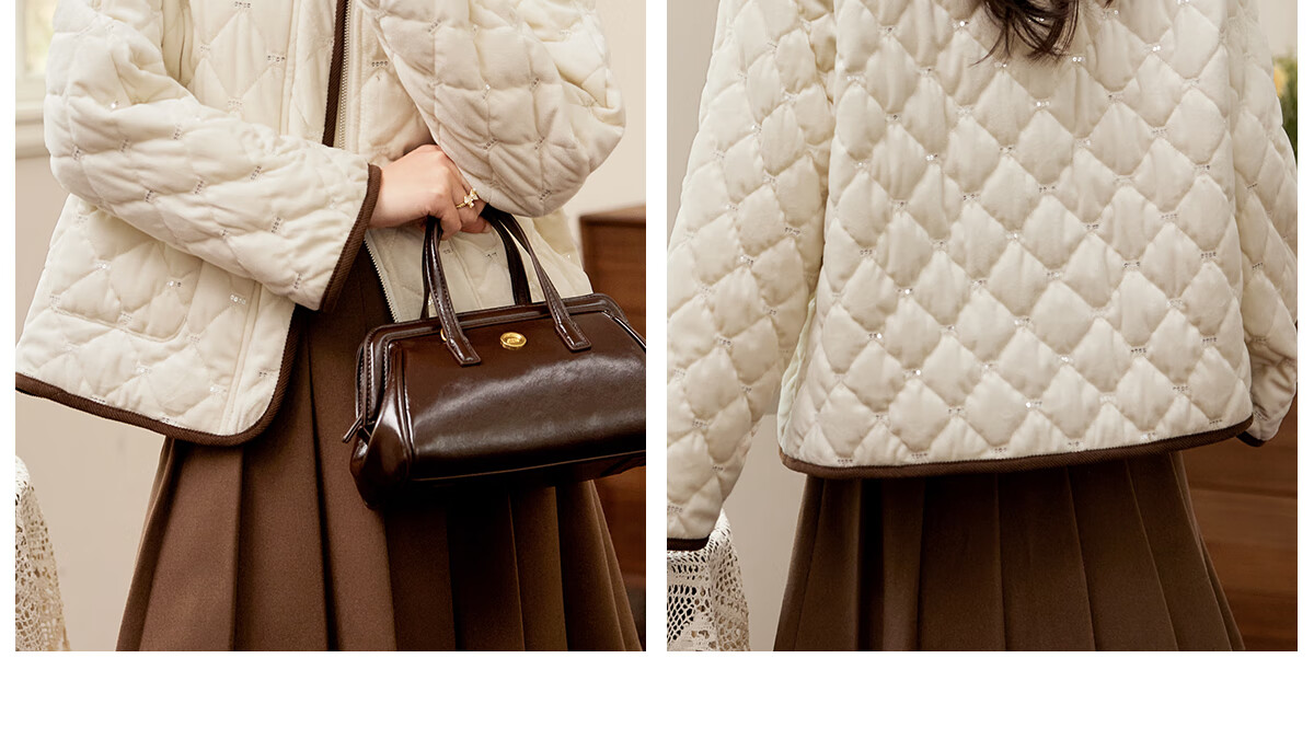 Pincai Women's Fashionable Versatile Corduroy Thickened Spliced Quilted Cotton Jacket with Lapel P144M1005 19