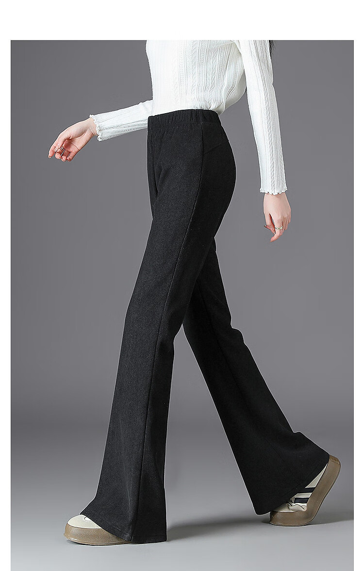 Dme [Fleece-Lined for Extra Warmth] Winter Japanese-Style Commuter Elastic Waist Flared Pants Comfortable Slimming Versatile Women's Casual Trousers 7