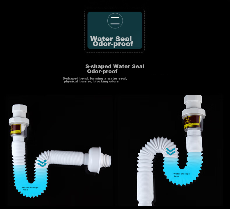 Submarine SQ-1 Basin Sink ABS Anti-Odor Drain Pipe, S-Bend Extendable Drain Pipe, Insect And Odor Preventio 8