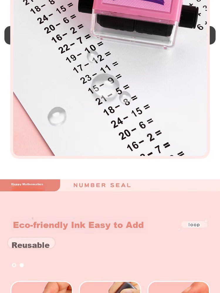 Sannianerban Math Subtraction Arithmetic Problems within 100, Rolling Stamp Questions, Random Question Generator for Primary School Students' Mental Arithmetic, Quick Memorization Tool for Arithmetic, Pink Subtraction Set 7