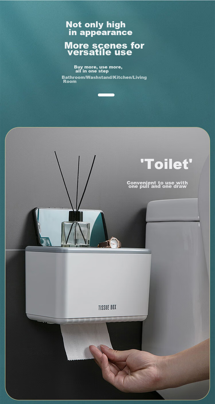 Baoshi Bathroom Tissue Box, Wall-Mounted Paper Towel Holder, No Drilling Required, Bathroom Storage Rack, Waterproof Toilet Paper Holder 3