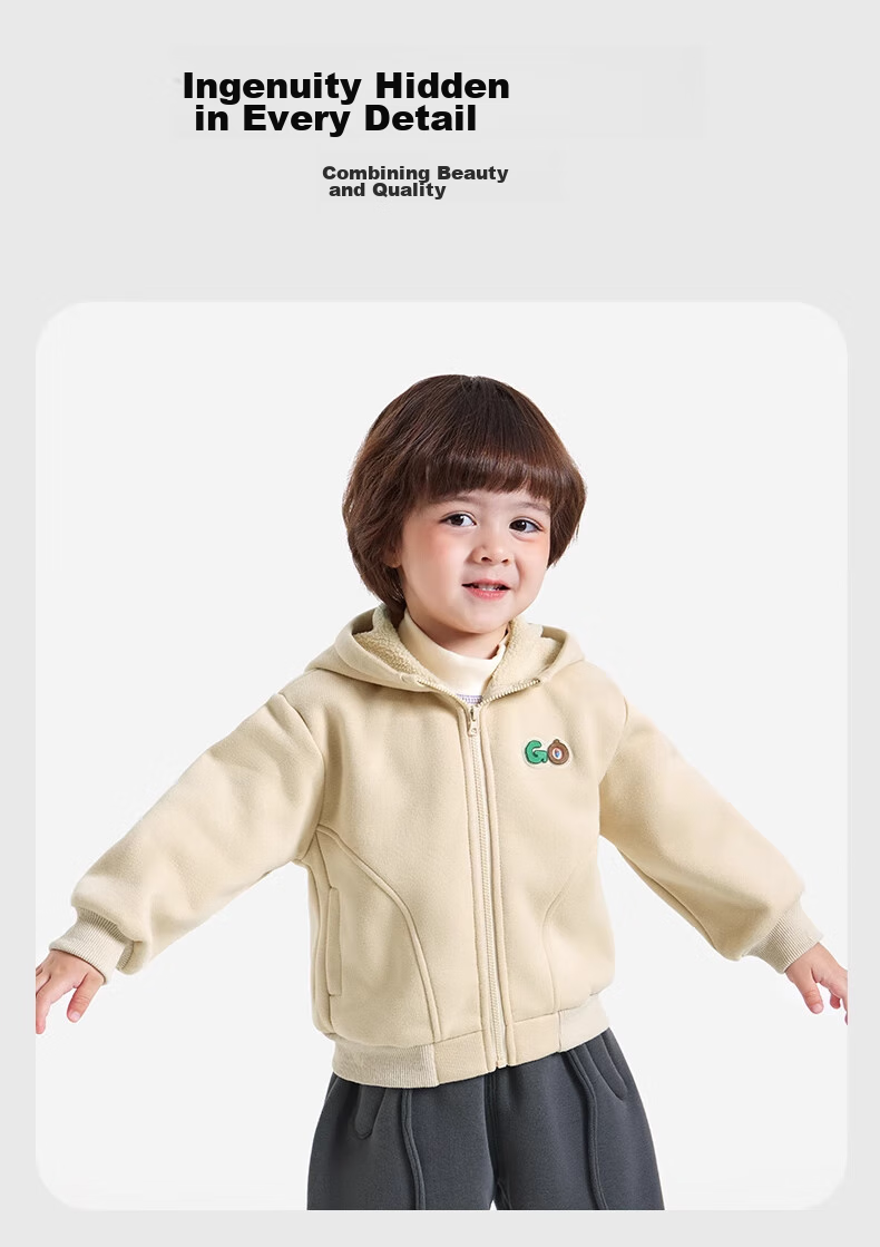 Ciciibear [One-Piece Fleece] Boys' Fleece-Lined Jacket, Children's New Style Baby Hoodie, Autumn And Winter Outdoor Warm Outerwear 15