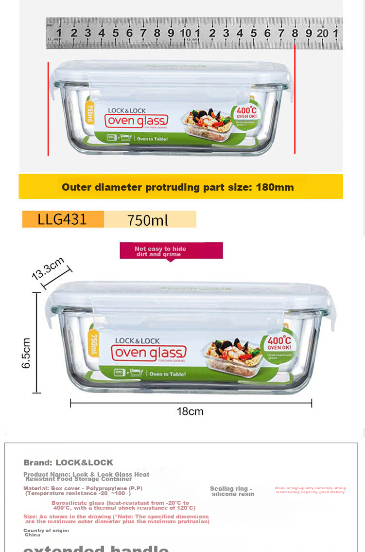 LOCK&LOCK Heat-Resistant Glass Lunch Box Set of Two, Bento Box, Meal Container, Sealed Bowl, Bento Bag, 750ml*2 3