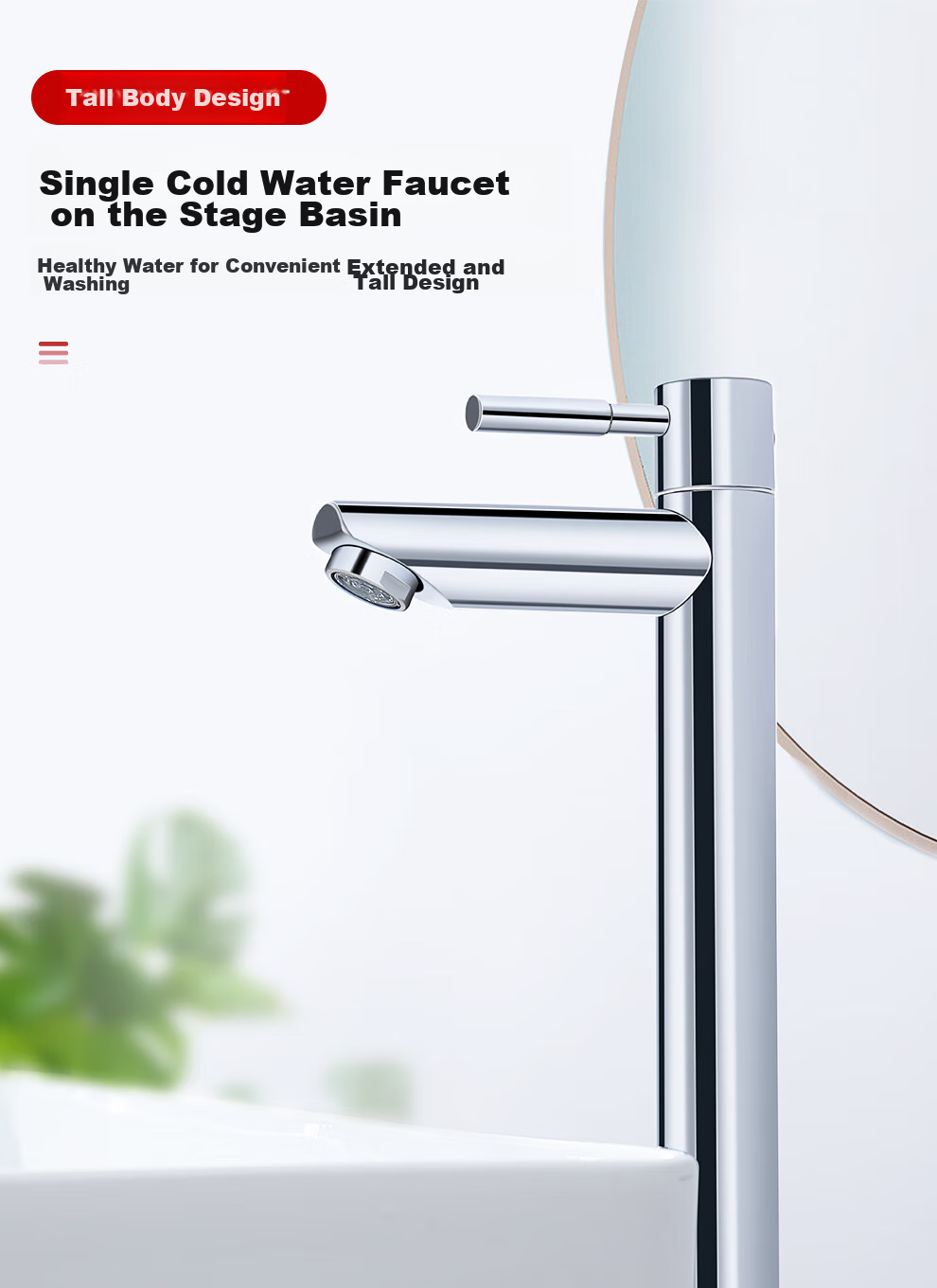 CVBAB Basin Faucet, Single Cold High Countertop Basin Faucet, Bathroom Stainless Steel Faucet CV1061 1