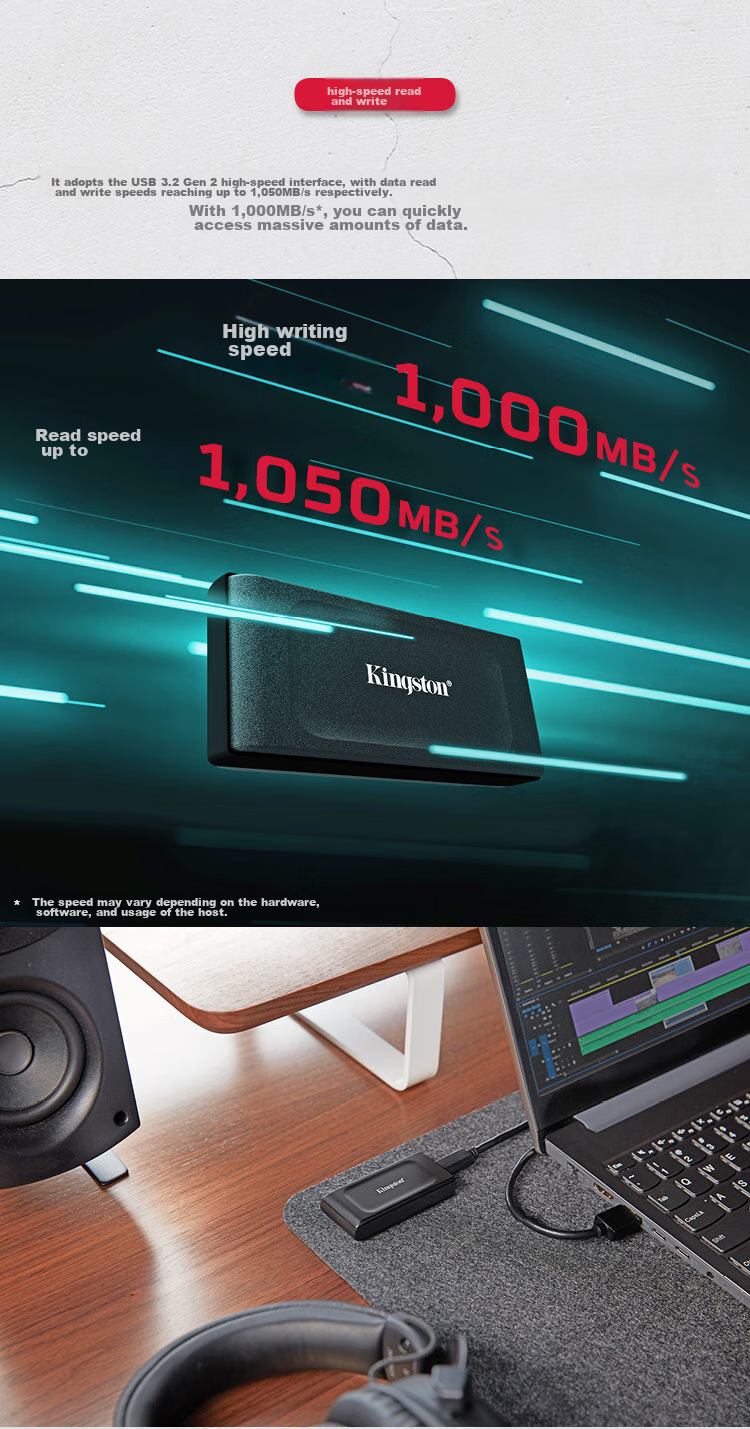 Kingston 2TB USB3.2 Gen 2 Portable Solid State Drive (PSSD) XS1000, Transfer Speed 1050MB/s, Lightweight And Stylish, External for Laptops 3