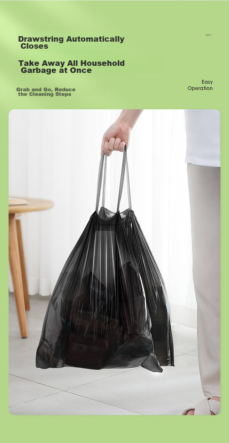 MARYYA Biodegradable Drawstring Garbage Bags, Black, 45*50cm, 100 Count, Thickened 1.2 Microns, Tear-Free, for Home And Kitchen Use 6