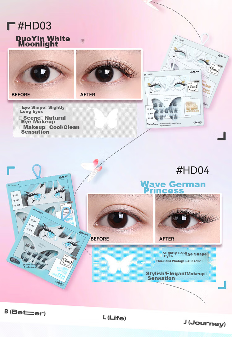 BLJ Glue-Free False Eyelashes, 32 Clusters, Natural Blooming Effect without Stems, Puffy Eyes, Beginner-Friendly, No Need to Remove, HD01 5
