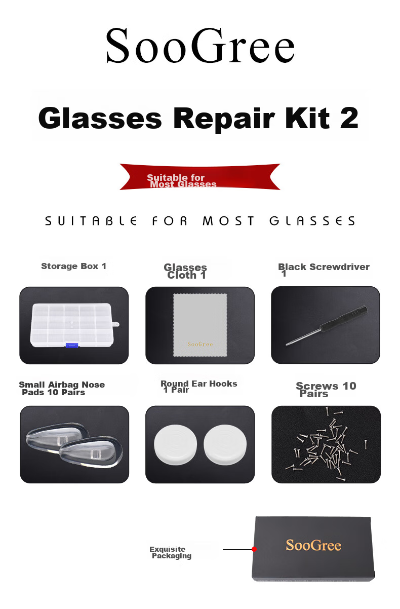 SooGree Glasses Nose Pads, Bridge Pads, Air Cushion Soft Silicone Anti-Slip Straps with Screws, Universal Anti-Fall Device Accessories Replacement Kit 3