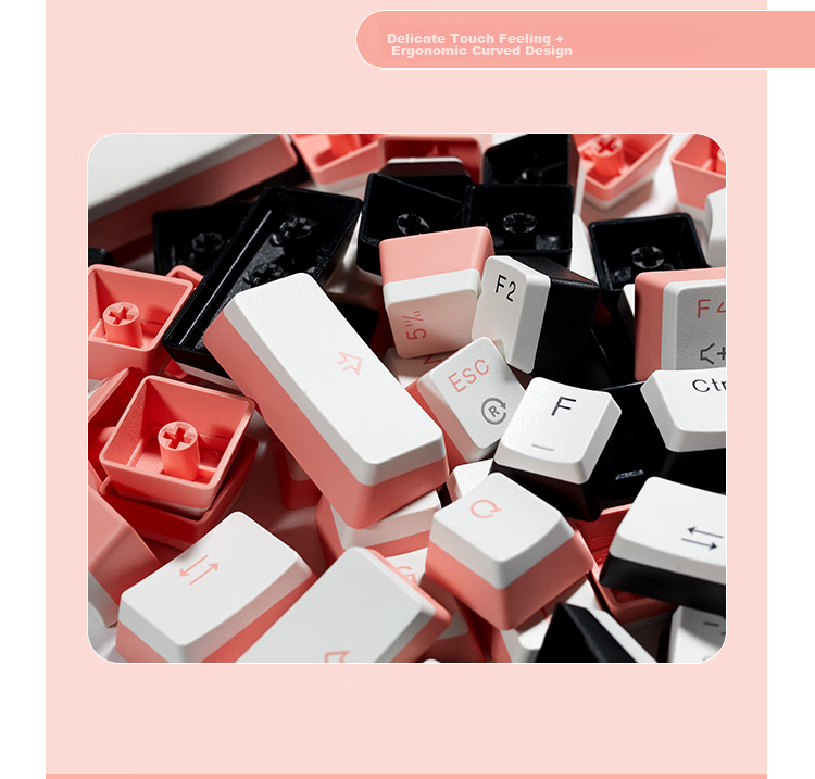 Hyeku X3 Wired/wireless 2.4G Dual-Mode Gaming Mechanical Keyboard, 87 Keys, PBT Keycaps, Kaikhua BOX New Switch, Peach Bubble Water, Kaikhua Rose Red Switch with Clip And Wrist Rest 12
