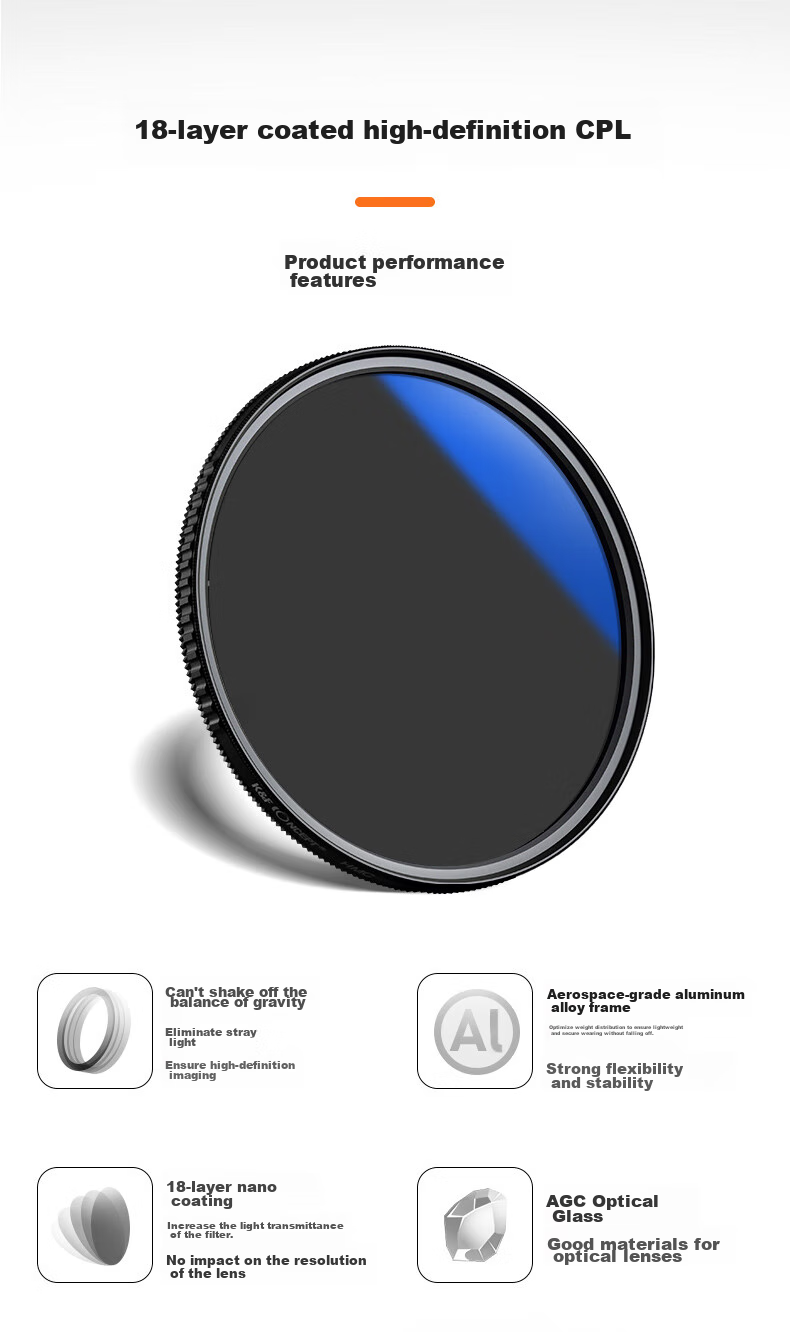 Zhuoer True Color CPL Polarizing Filter, Ultra-Clear Filter Double-Sided Multi-Layer Coating Eliminates Reflections Suitable for Canon Sony Landscape Photography, 49mm CPL Lens 10