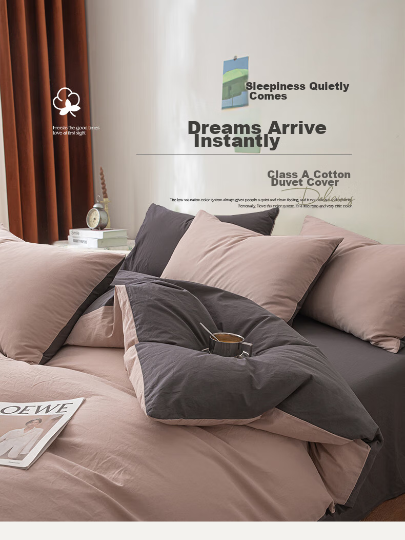 Wuyinliangpin Class A 100% Pure Cotton Duvet Cover, All-Cotton Solid Color Student Dormitory Single Bed Quilt Cover 150*200cm 1