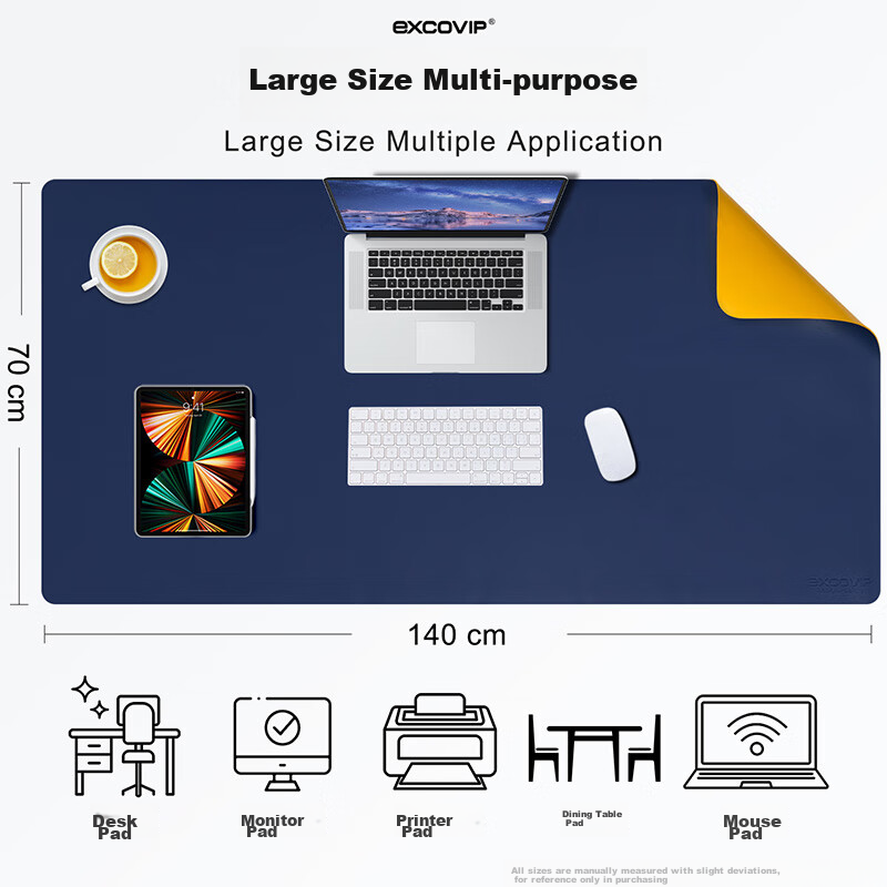 EXCO 1.4-Meter Blue And Yellow Double-Sided Waterproof Leather Mouse Pad, Study Desk Mat, Computer Office Desk Mat, Extra Large Gaming Keyboard Pad, Leather Computer Desk Cover 9789 9