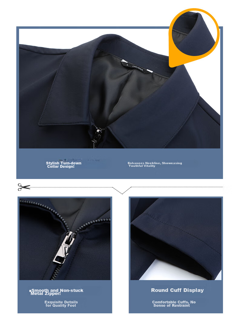 Hengyuanxiang Administrative Jacket for Men, Spring And Autumn Season, Middle-Aged Men's Business Casual Dad's Outerwear, Middle-Aged And Elderly Men's Clothing, Lapel Top 6