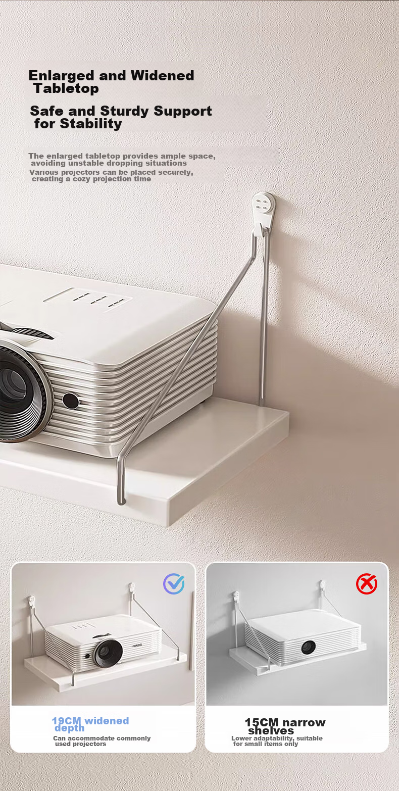 MEISHUO Projector Wall Mount Bracket Tray Storage Shelf 30*19 Wall-Mounted No Drilling Router Placement Rack Wall-Mounted Set-Top Box Bracket Universal for XGIMI, Xiaomi, Jmgo, Mijia And Other Brands 6
