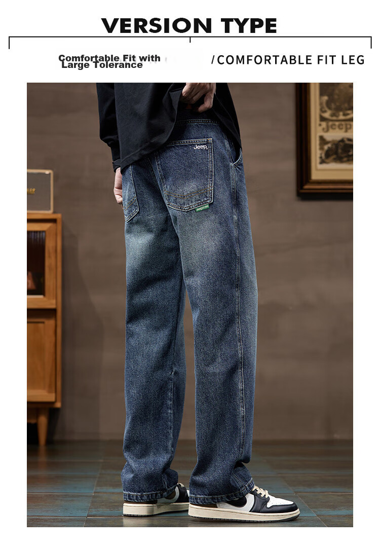 JEEP High-End Men's Jeans, Men's 2026 Spring And Summer New Style, Loose Straight-Leg Casual Trendy Wide-Leg Pants for Me 4