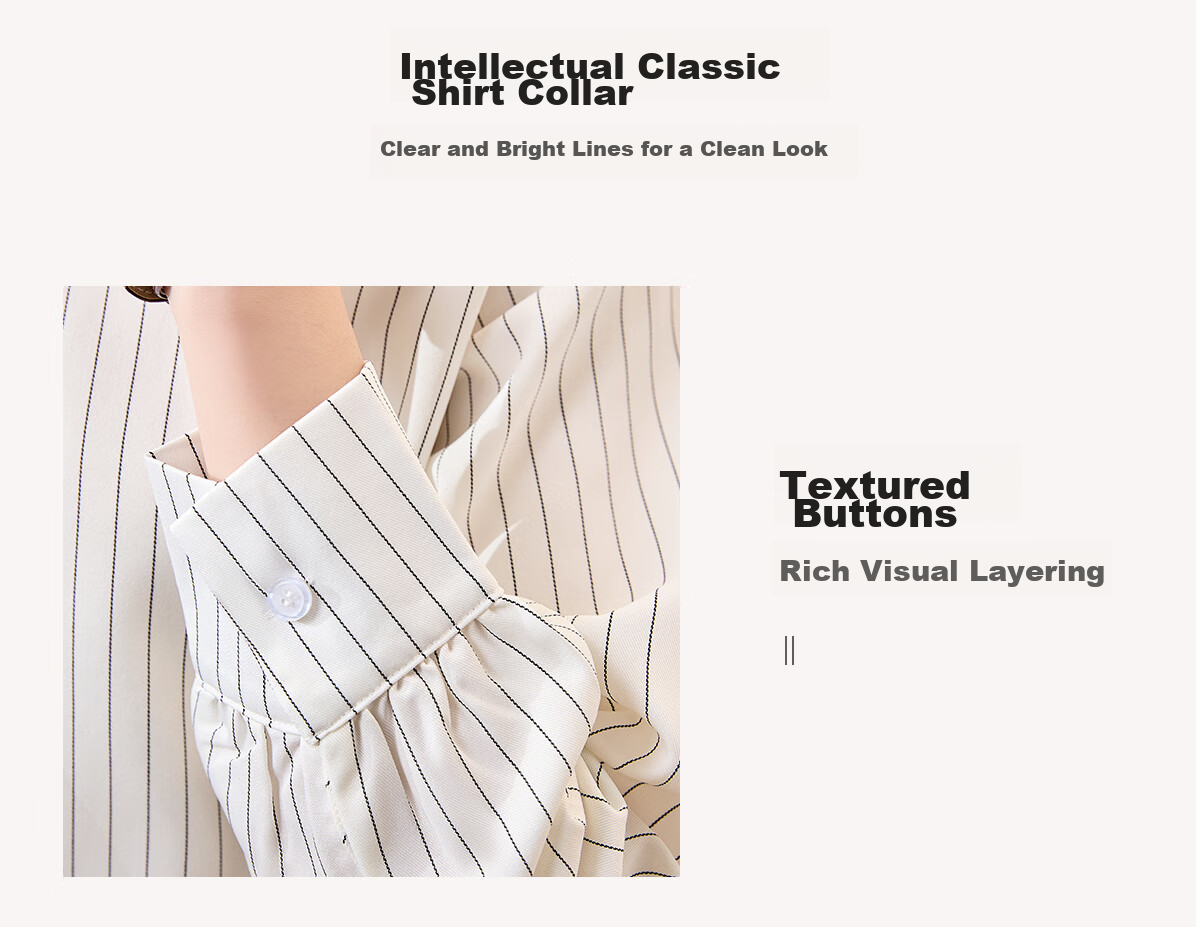 Chushen Long-Sleeve Shirt for Women, Simple Striped Versatile Casual Commuter White Blouse Top S136C2744 White M 7