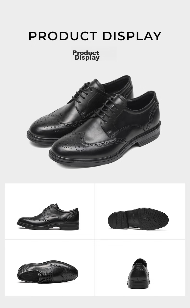 ECCO Formal Leather Shoes for Men, Height-Increasing Brogue Carved Cowhide Derby Shoes, Lisi 622164, Black, Size 42 11