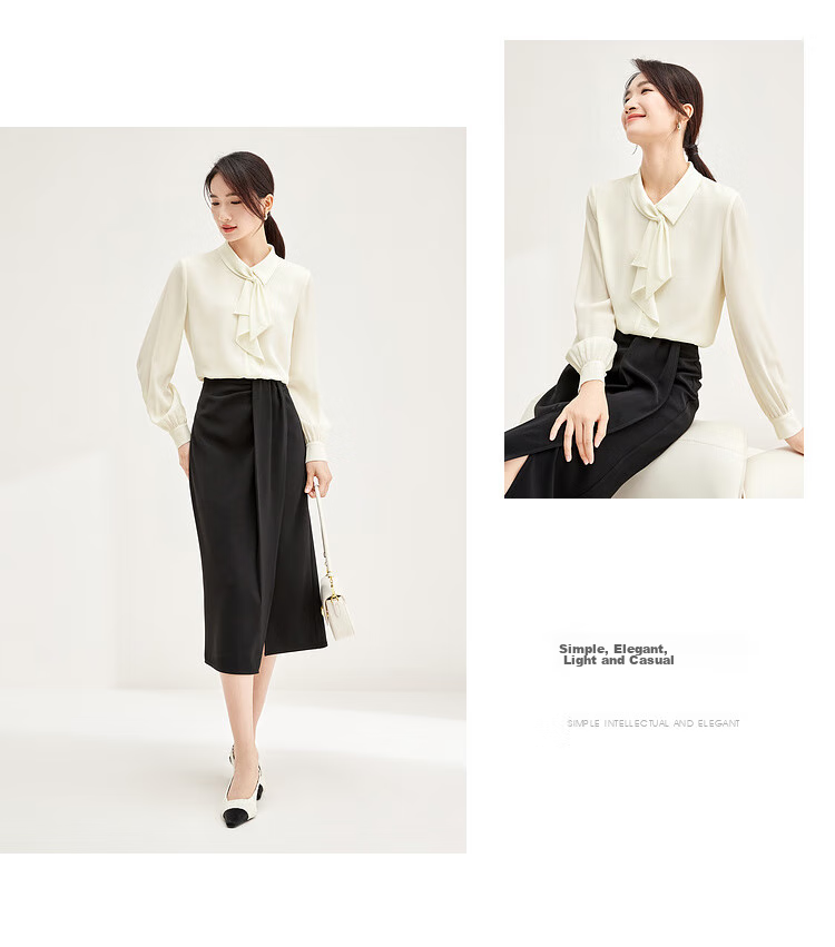 Sentubila Elegant Ribbon Blouse for Women, Spring Women's Wear, Light And Fashionable Long-Sleeve Chiffon Blouse, Versatile Commuter Top 17