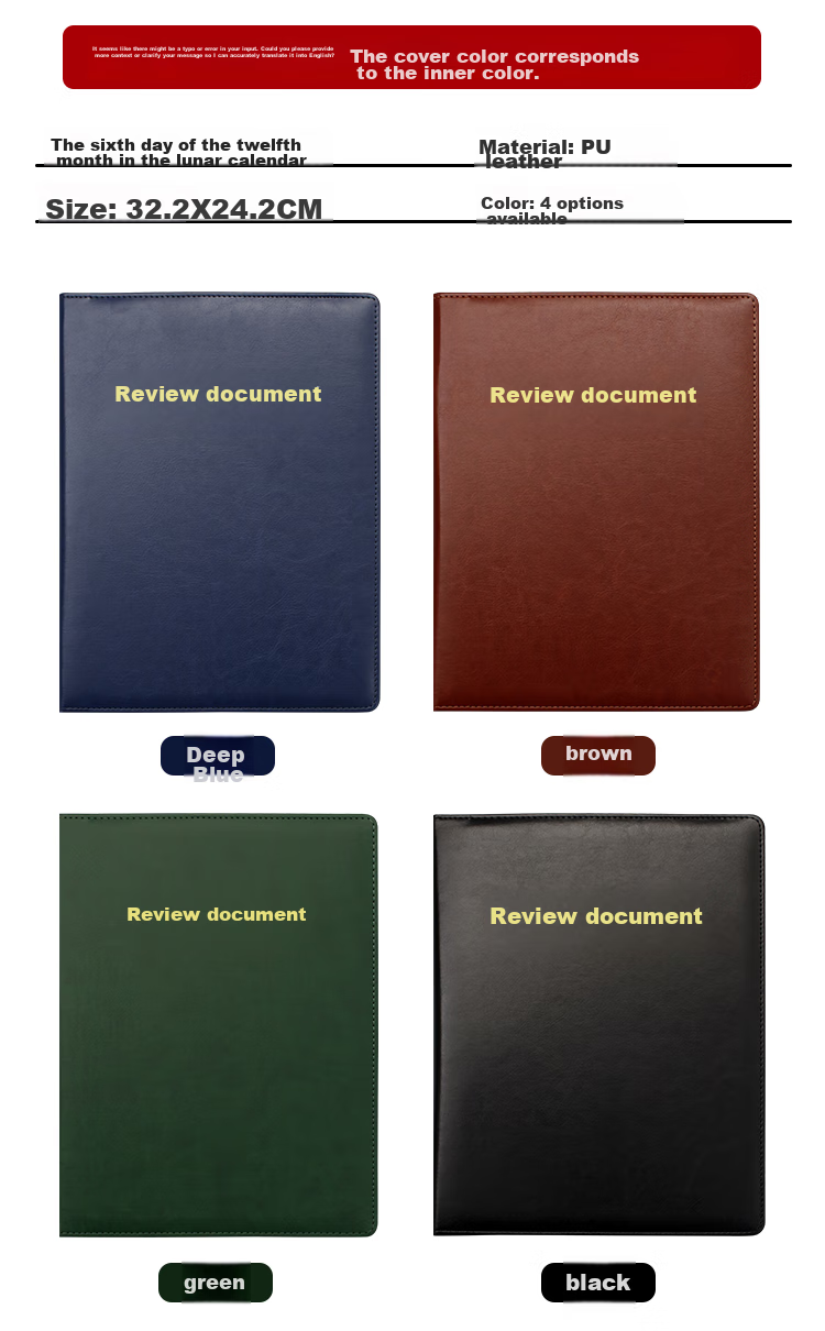 Xuchenwenju Black Blank A4 File Folder, Presentation Folder, Leather Cover, Document Holder, Double-Clasp Folding Board, Secretary And Manager Contract Folder, Meeting Report Folder, Contract Document Folder, Customizable 7