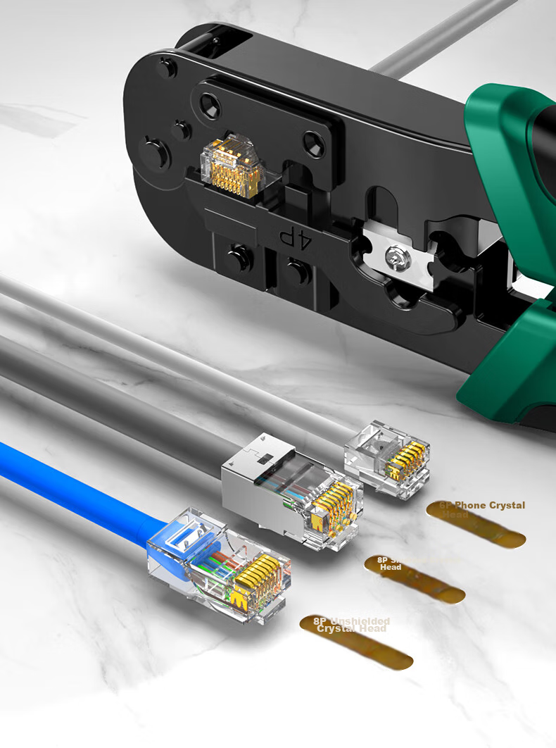 WANJEED Network Cable Crimper, Multifunctional Category 6 RJ45 Crimping Tool, Professional Grade 8P/6P Network And Telephone Line Stripper Cutter Three-In Wire Connector Tool WJ-1689B 11