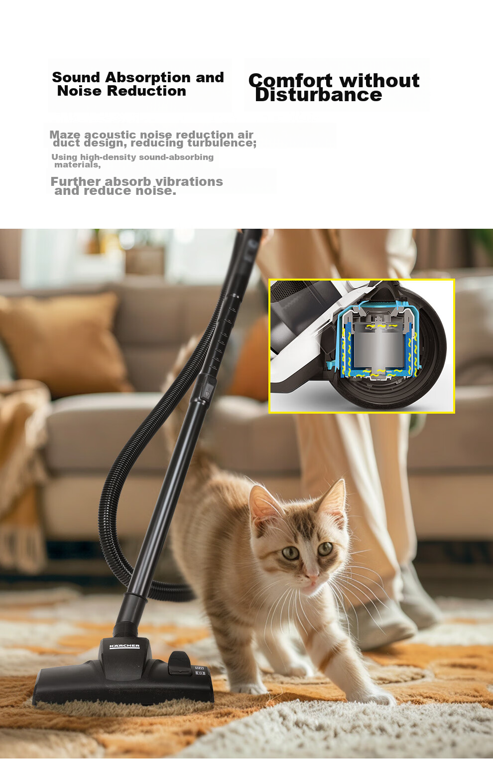 KARCHER German High-Suction Horizontal Corded Vacuum Cleaner for Home Use, Carpet Cleaning, Pet Hair, Large Area Coverage, Dust Mite Removal VC3 Plus 9
