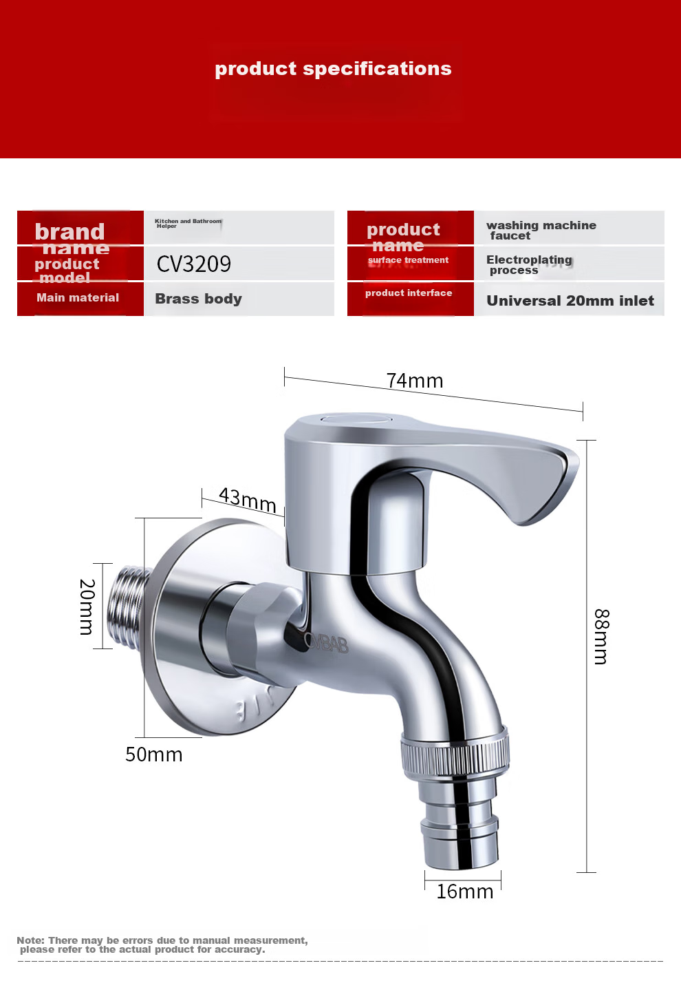 CVBAB All-Copper Washing Machine Faucet, 1/2 Inch Quick-Open Thickened Tap Water Faucet for Washing Machines CV3209 17