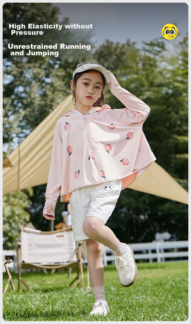 Moremerry Children's Sun Protection Clothing, Boys And Girls Sun Protection Garment, Summer Ice Silk Cool Feeling Baby Sun Protection Jacket Shawl, Peach Color, Size L 10