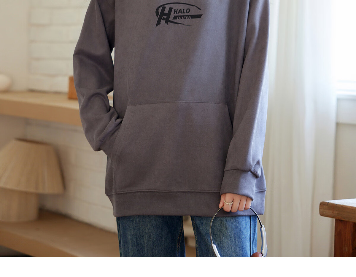 Halo Queen Women's Sweatshirt, Suede Fleece, Spring And Autumn Round Neck, Letter Print Pullover, Loose Fit Versatile Sweatshirt, New Product H143W1022 35