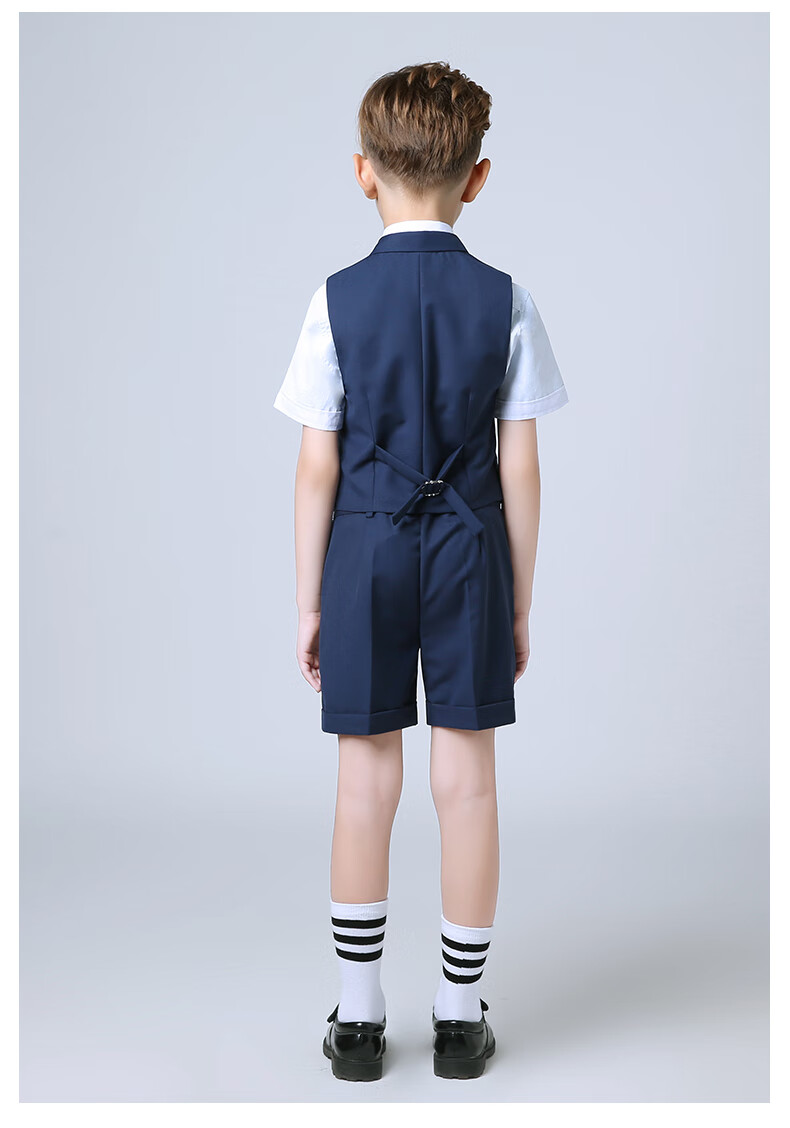 ROMON Boys' Suit, Formal Wear for Children's Holiday Performances, Vest Set for Hosting Weddings And Graduations, Navy Blue, Size 140 17