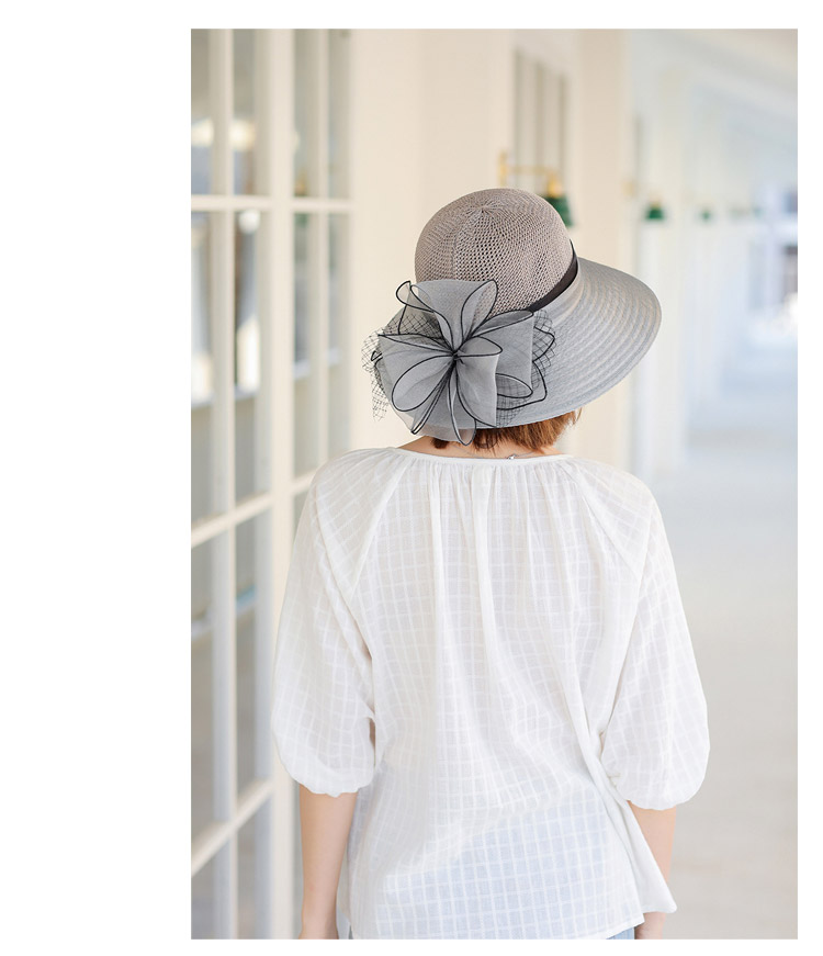 GLO-STORY Organza Women's Sun Protection Hat Lace Pearl Elegant Breathable Straw Top Fisherman Hat for Outings 15