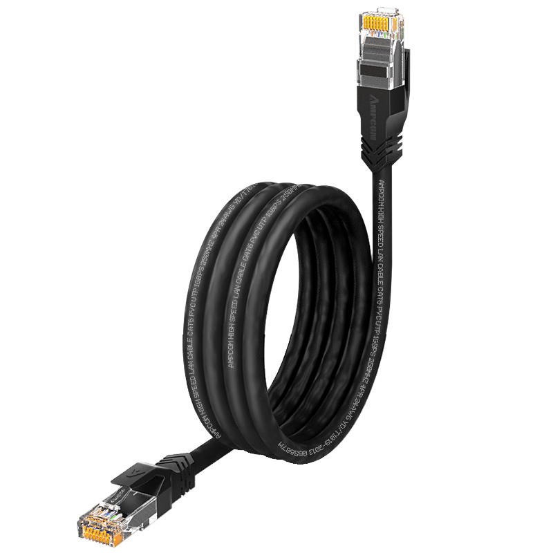 AMPCOM Category 6 Patch Cable 2 Meters, Gigabit Patch Cord, Unshielded Oxygen-Free Copper Computer Router UTP Patch Panel Switch Connection Cable, Black AMC6BK71820