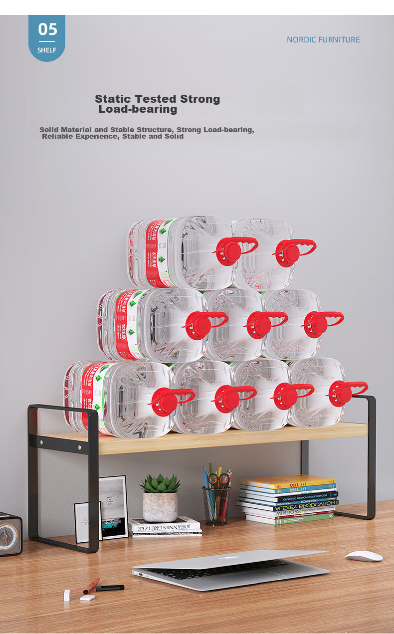 Anerya Desktop Bookshelf, Multi-Layer Iron Art Storage Rack for Books, Double-Layer Nordic Maple Wood - White Frame 40cm Long 10