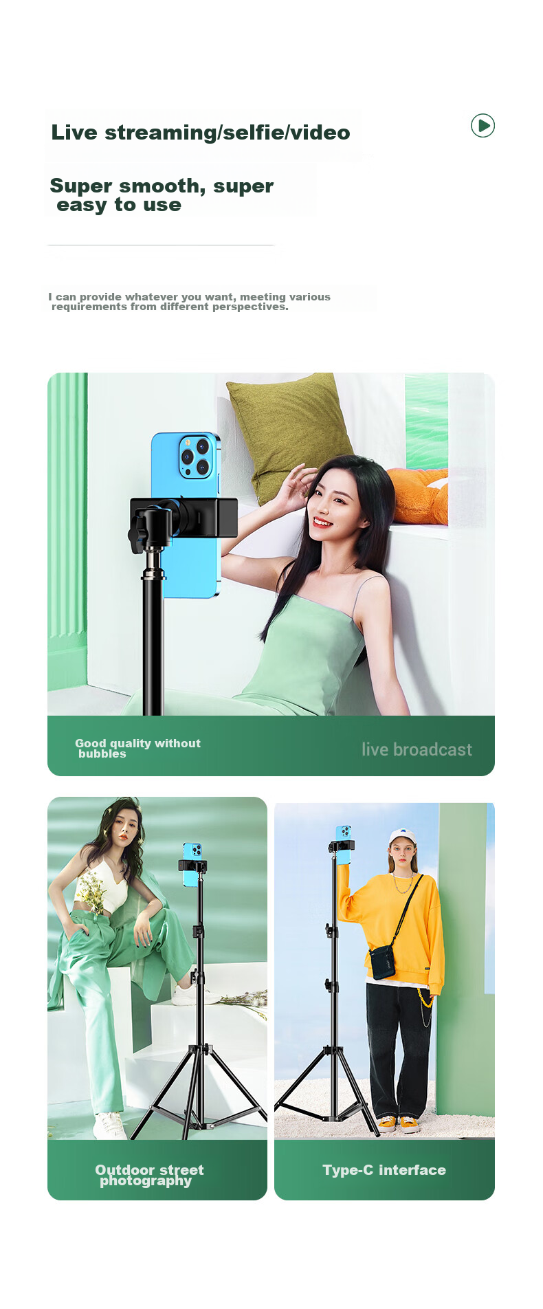 BIAZE [Portable Reinforced] 2.1m Phone Stand Floor Tripod Live Streaming Selfie Stand for Influencers, Standing Desktop Outdoor Extendable Folding Triangle Support B43 2