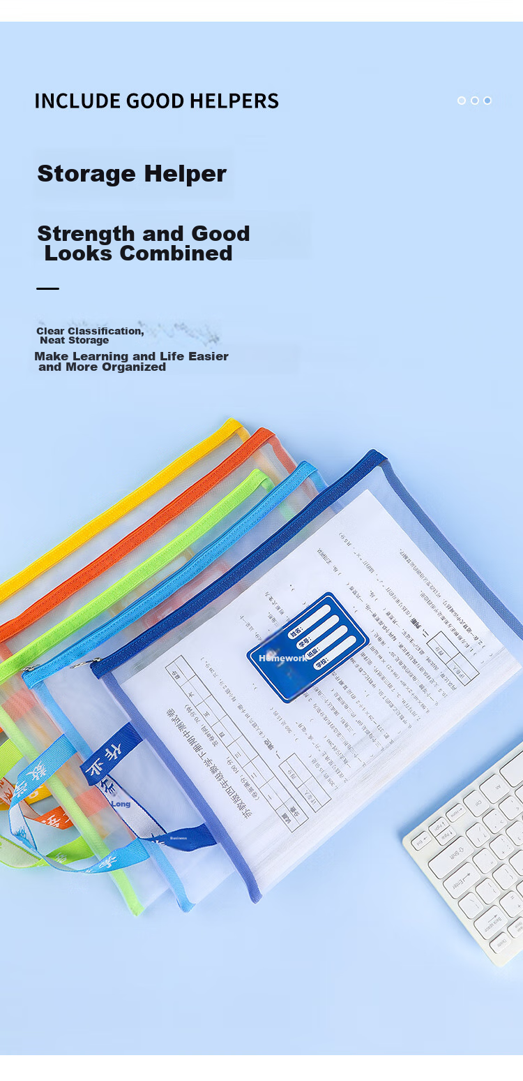 GuangBo Stationery Single-Layer A4 File Folder, Transparent Mesh Subject Classification Pouch, Student Exam Paper Subject Classification Zipper Bag Stationery Folder, Back-To Supplies, Pack of 5 4