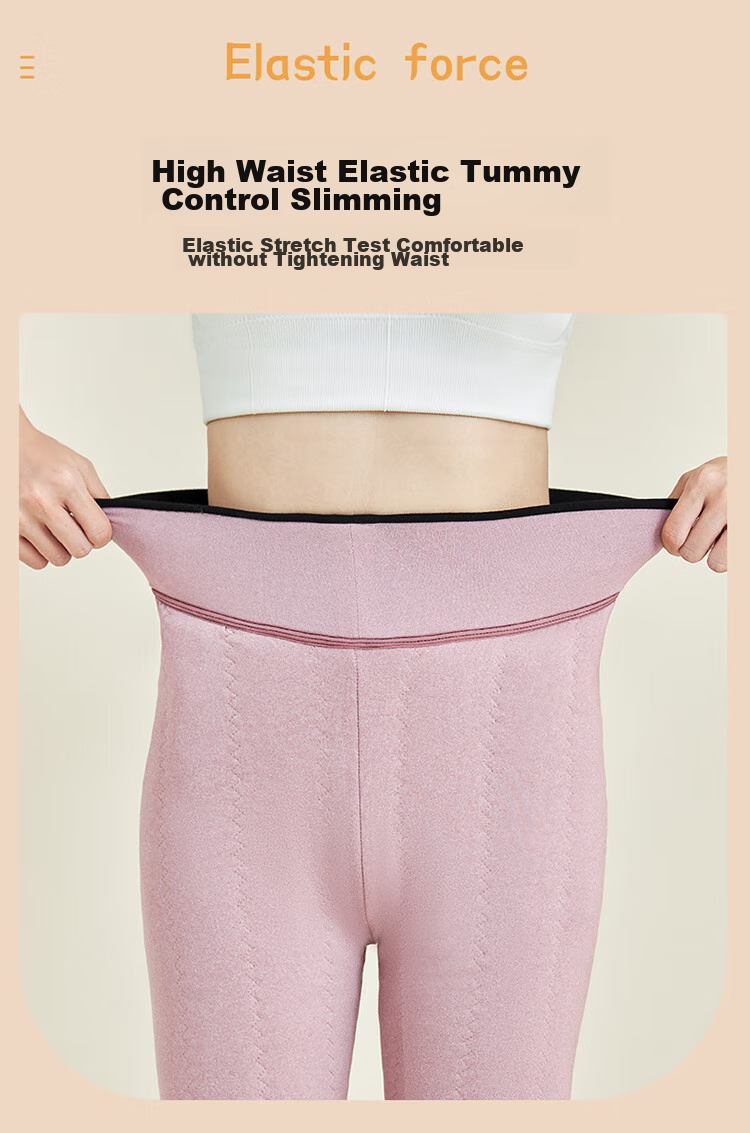 LangSha 100% Wool Cotton Pants for Women, Winter Fleece-Lined Thick High-Waist Plus-Size Leggings, Northeastern Style Warm Base Layer Pants 10