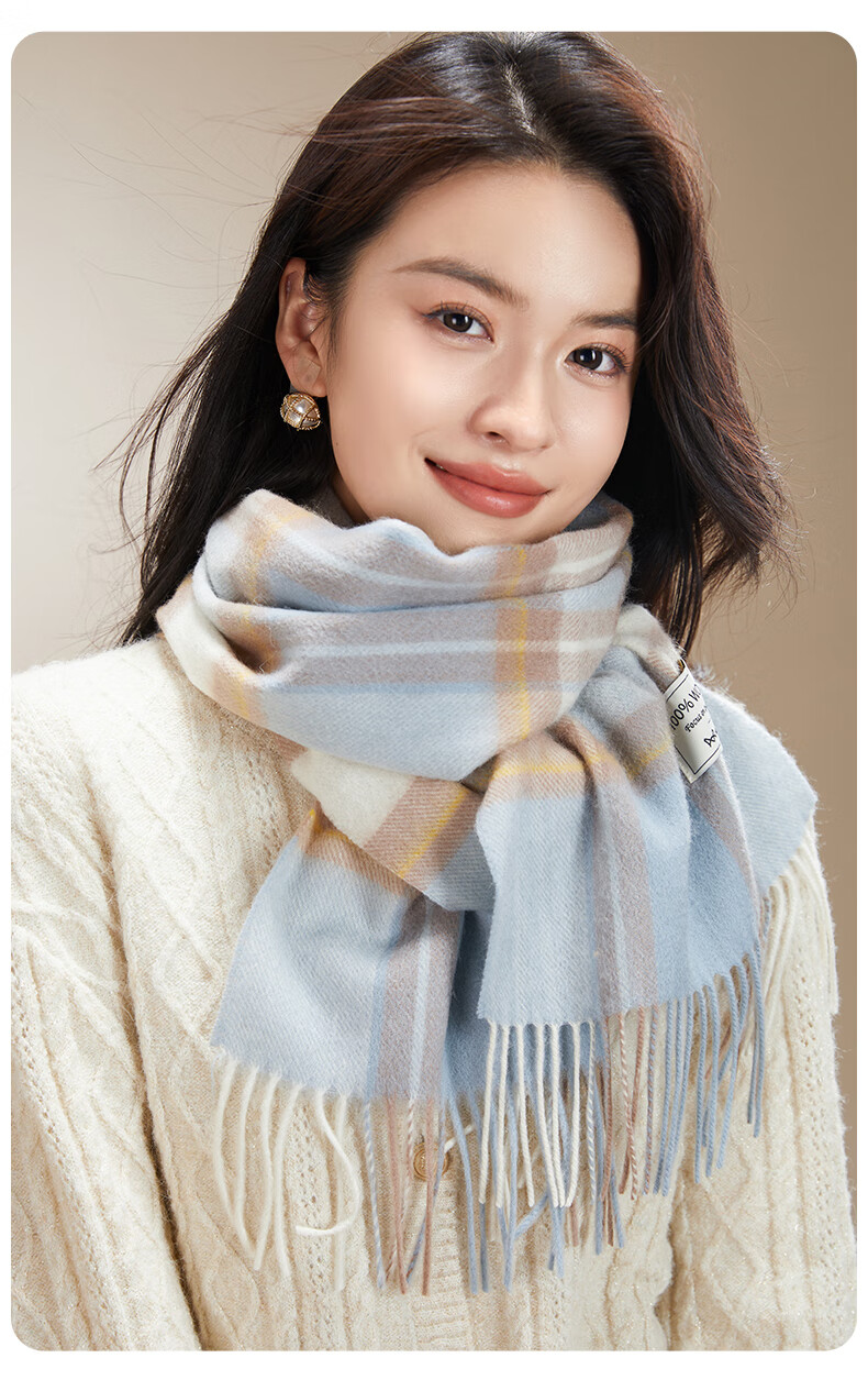 MiiOW Scarf for Women, Autumn And Winter Shawl, Pure Wool Plaid Neck Warmer, Gift for Girlfriend, National Day Birthday Present, New Year Gift Box 27