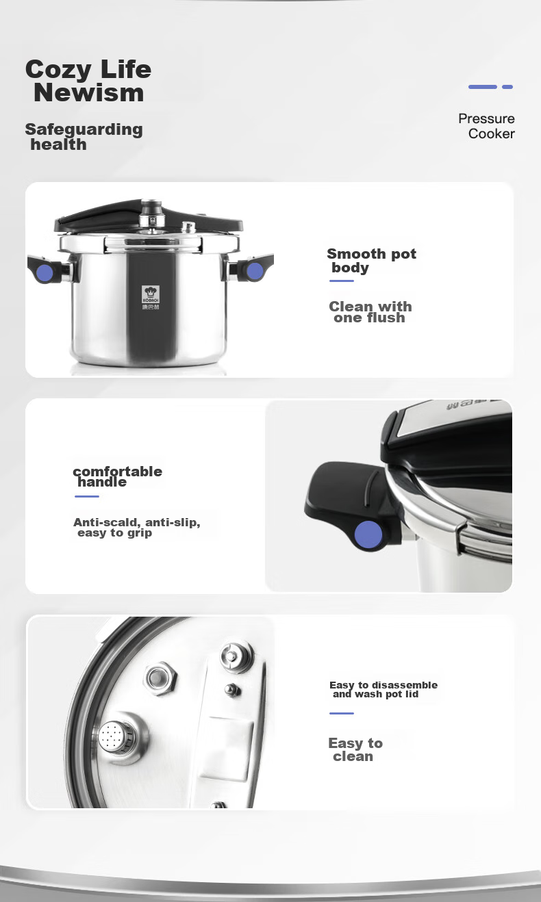 KOBACH Pressure Cooker, 304 Stainless Steel, Household Use, Explosion-Proof, Can Stand on Its Lid, Compatible with Induction And Gas Stoves, 5.5L Capacity 11