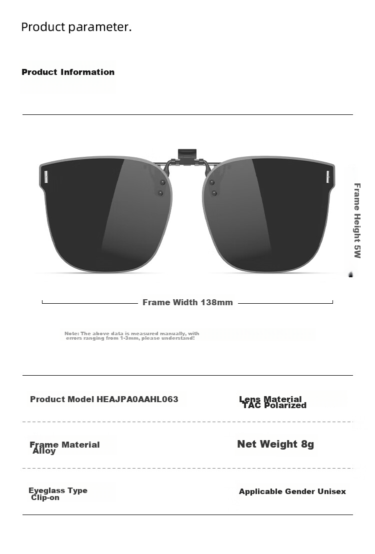 HLA Polarized Sunglasses Clip-On for Myopia, Unisex Driving Sunglasses Clip-On, Mercury 13