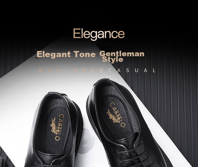 CARTELO Leather Shoes for Men, Derby Shoes, Dress Shoes, Business Formal Wear, Genuine Leather, Height-Increasing, 2026 New Style, Casual Wedding Groom Breathable Shoes 1
