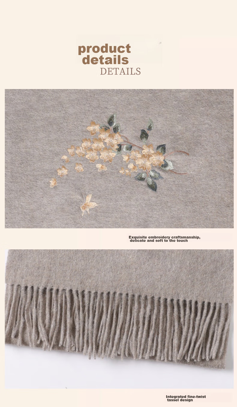 Hengyuanxiang 100% Wool Scarf for Women, Autumn And Winter Warm Neck Warmer, Embroidered Shawl, Gift for Mom And Elders, Mid-Autumn Festival Birthday Present 19