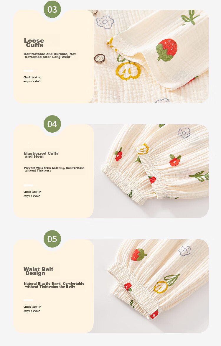 LangSha Children's Pajamas for Girls, Summer Pure Cotton Gauze Sleepwear for Older Children And Teenagers, Home Wear Set with Long Sleeves, Suitable for Outdoor Wear 8