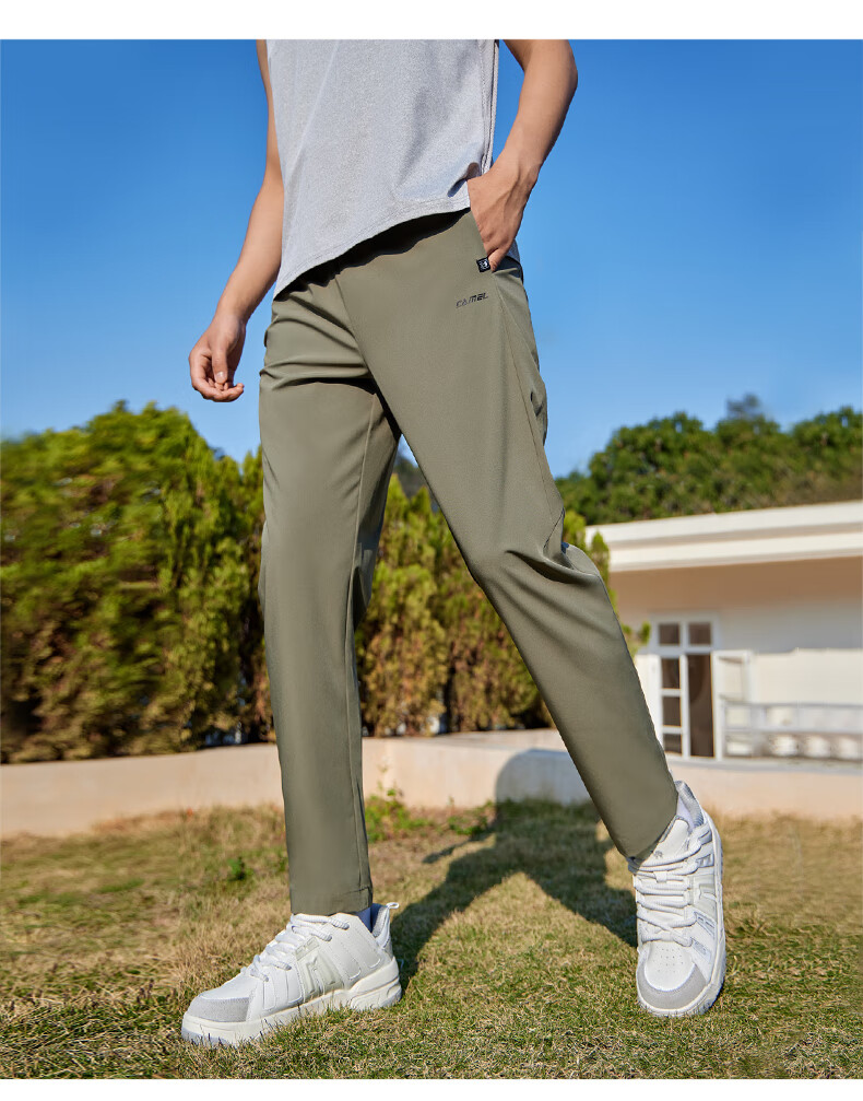CAMEL Ice Silk Casual Pants for Men, Summer New Loose Straight-Leg Quick-Dry Sun Protection Dad Running Sports Trousers 7
