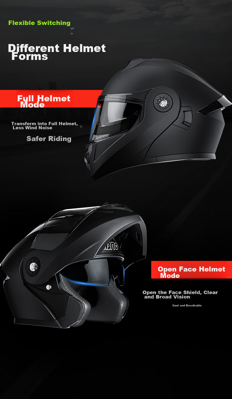 BIGBRO KY-268 Dual-Lens Electric Scooter Helmet, 3C Certified Flip-Up Helmet, Unisex for All Seasons, Lightweight And Breathable, Glossy Black, One Size Fits All 2